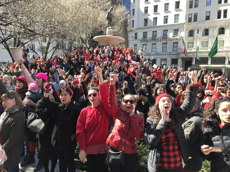 Crowd at NYC 'Day Without a Woman' rally at Central Park