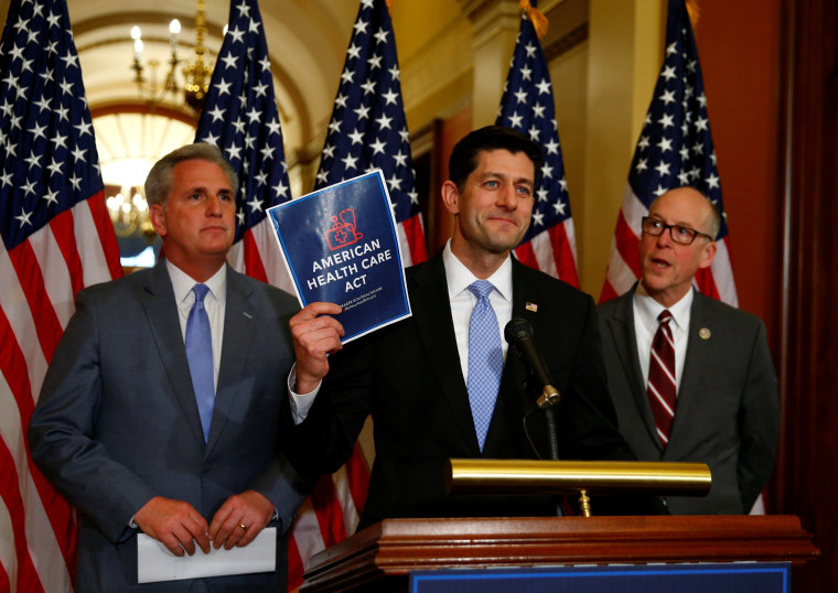 Image: U.S. House Majority Leader Kevin McCarthy, U.S. House Speaker Paul Ryan, and  U.S. Representative Greg Walden hold a news conference on Capitol Hill in Washington