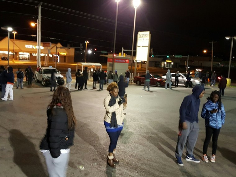 Image: Protest outside the Ferguson Market in Ferguson, Missouri, March 12, 2017.