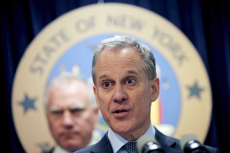 Image: New York Attorney General Eric Schneiderman speaks at a news conference to announce a state-based effort to combat climate change in New York, March 29, 2016.