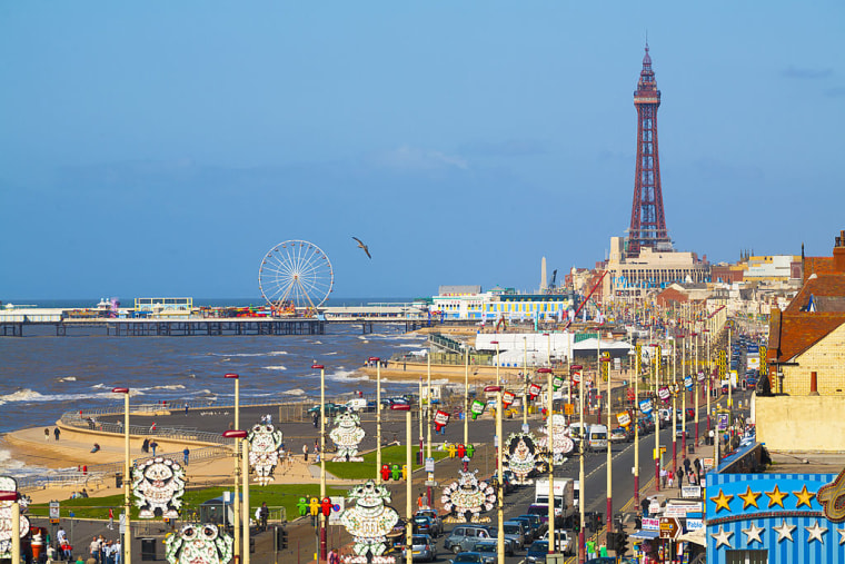 Blackpool Town Centre with Famous Tower and Street Lights