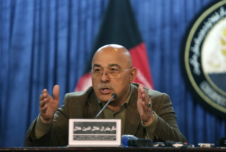 Image: Gen. Helaludin Helal, deputy defense minister speaks during a news conference in Kabul
