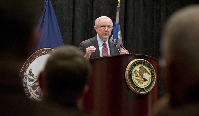 Image: Sessions gestures during a speech before law enforcement officers in Richmond, Va.