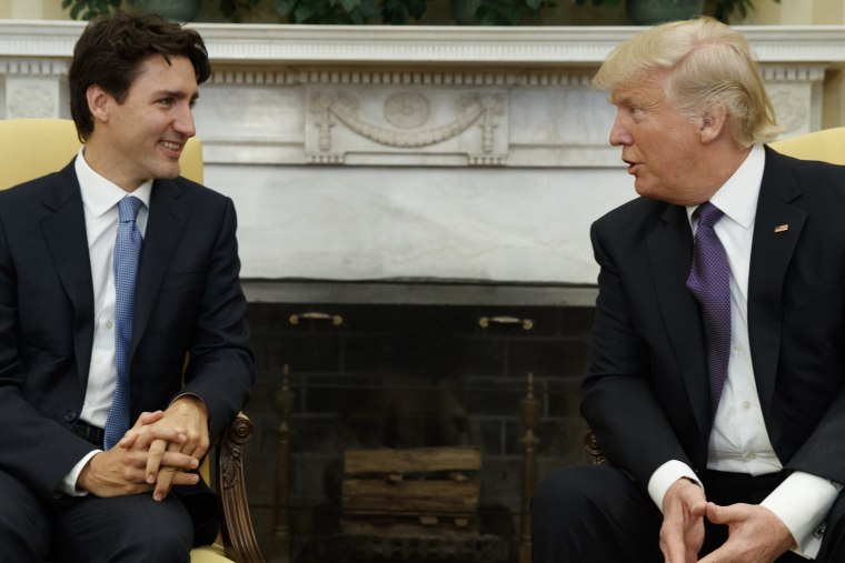 Image: Canadian Prime Minister Justin Trudeau and Donald Trump on Feb. 13, 2017