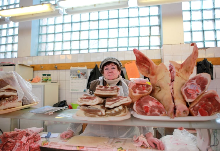 Image: A local butcher in Rezekne's market