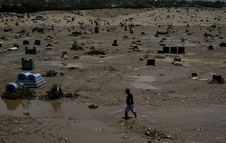 Image: View of a damaged cemetary after rainfall and flood in Trujillo, northern Peru