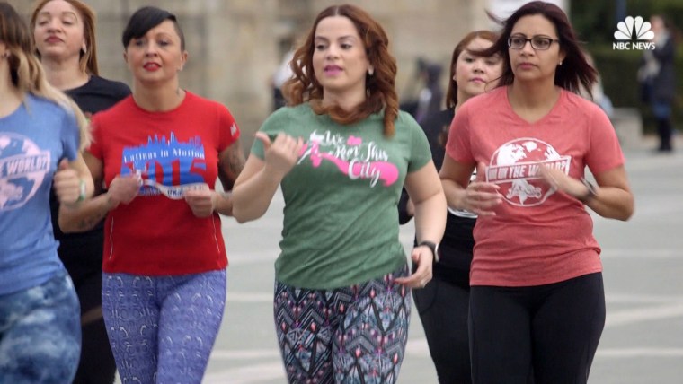 Founder of Latinas in Motion Elaine Gonzalez Johnson and members of the group jog on a Sunday morning.