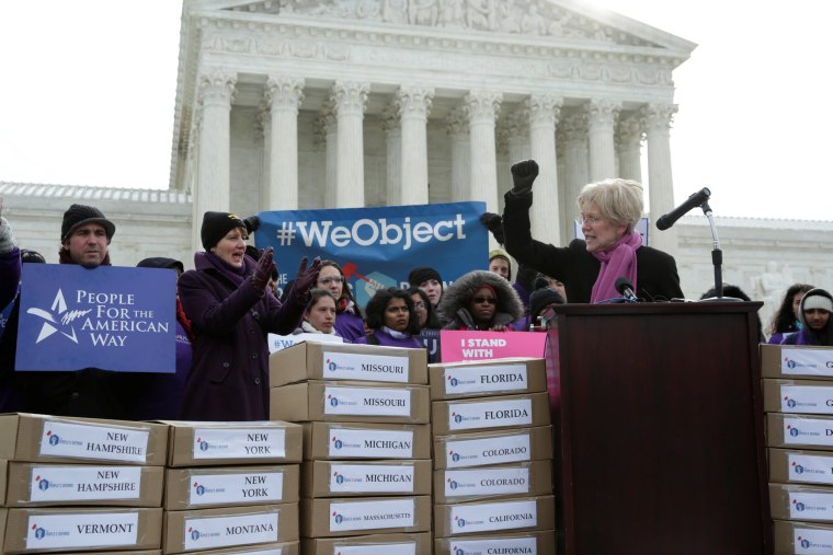Image: Senator Elizabeth Warren (D-MA) speaks in front of the U.S. Supreme Court