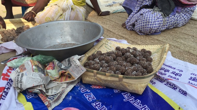 Mahua laddoo, made of the mahua flowers, is rolled into balls and sold in local markets.