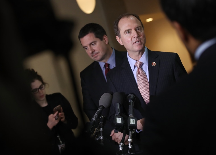 Image: Rep. Adam Schiff (R) (D-CA), ranking member of the House Permanent Select Committee on Intelligence, answers questions at the U.S. Capitol during a press conference March 2, 2017.