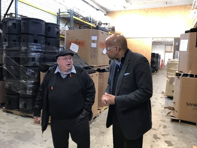 Image: Ron Allen interviews Marty Learn, the secondary manager at Sterling Technologies, at the company's warehouse in Erie, Pennsylvania.