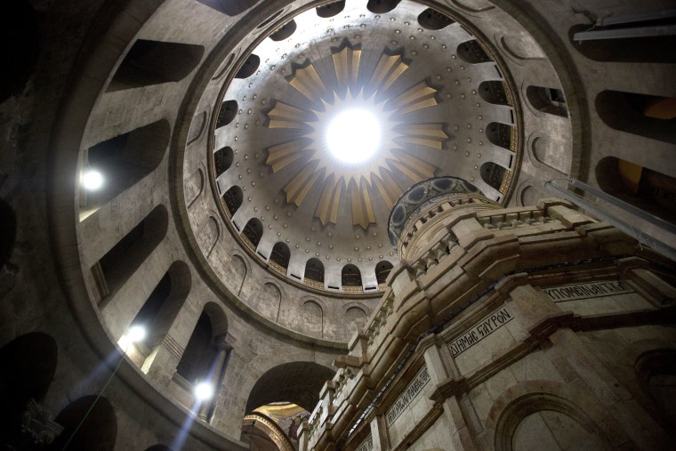 Image: The renovated Edicule is seen in the Church of the Holy Sepulchre