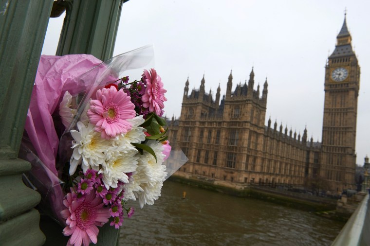 Image: Flowers on London's Westminster Bridge