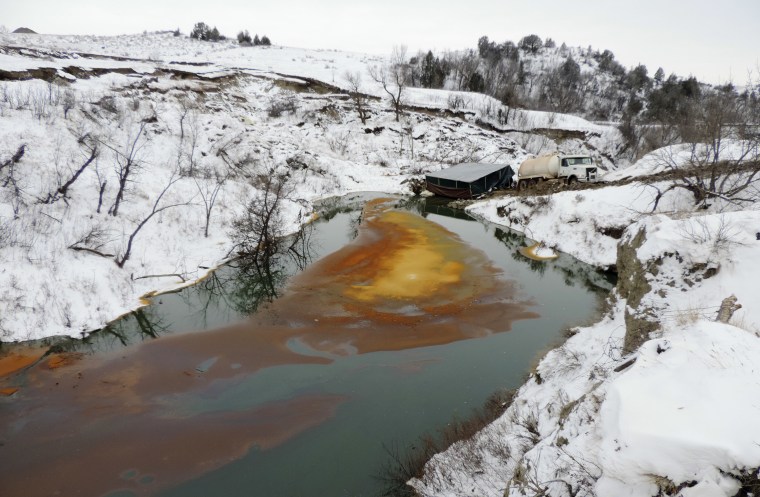 An oil spill from the Belle Fourche Pipeline on Dec. 10, 2016 in Ash Coulee Creek, a tributary of the Little Missouri River, near Belfield, N.D. 