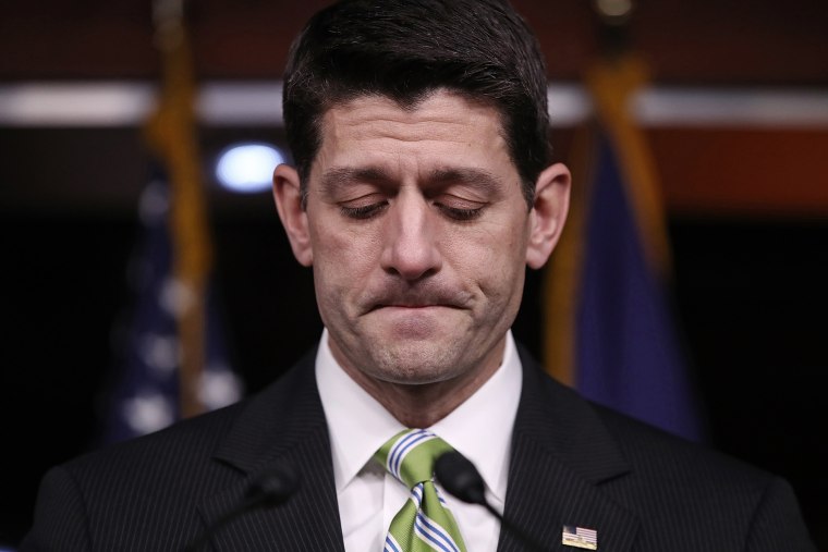Image: Ryan speaks at a press conference after the healthcare bill was pulled from the floor
