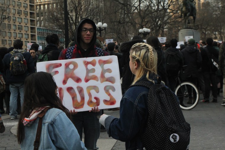 Miguel Martinez at March 24, 2017, NYC Resists Hate Crimes march.