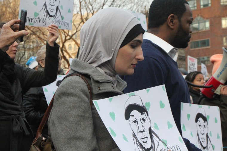 Linda Sarsour at March 24, 2017, NYC Resists Hate Crimes march.