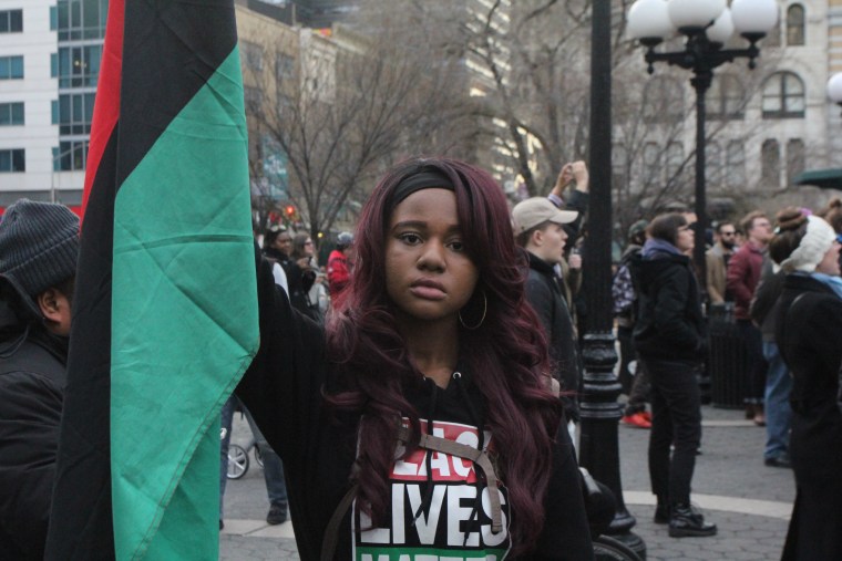 Nupol Kiazolu at March 24, 2017, NYC Resists Hate Crimes march.
