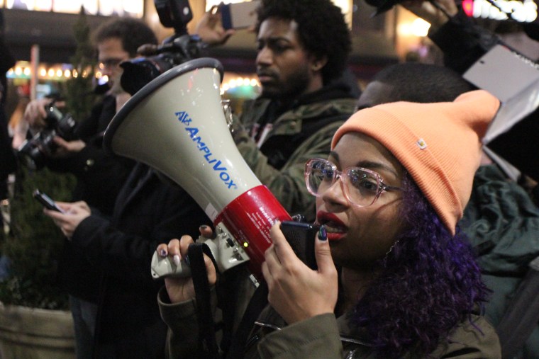 Nelini Stamp at March 24, 2017, NYC Resists Hate Crimes march.