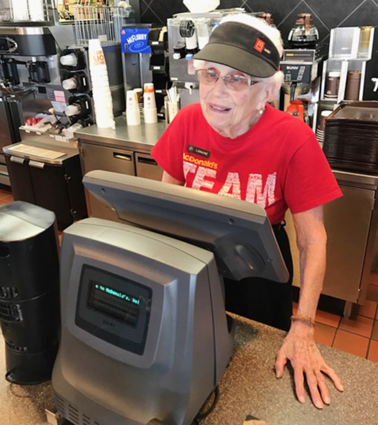 Loraine Maurer, a 94-year-old woman who recently celebrated her 44th anniversary of working at McDonald's.