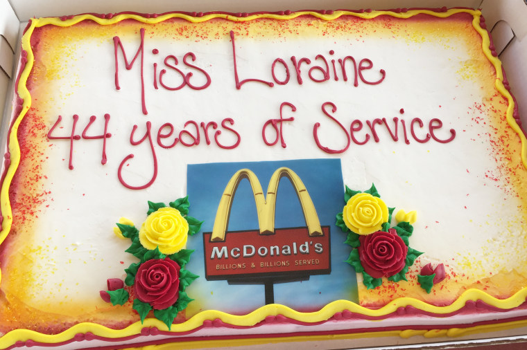 Loraine Maurer, a 94-year-old woman who recently celebrated her 44th anniversary of working at McDonald's.