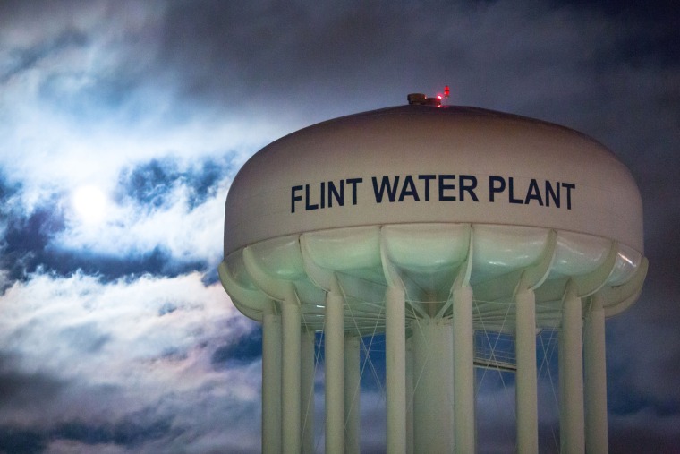 Image: The City of Flint Water Plant is illuminated by moonlight