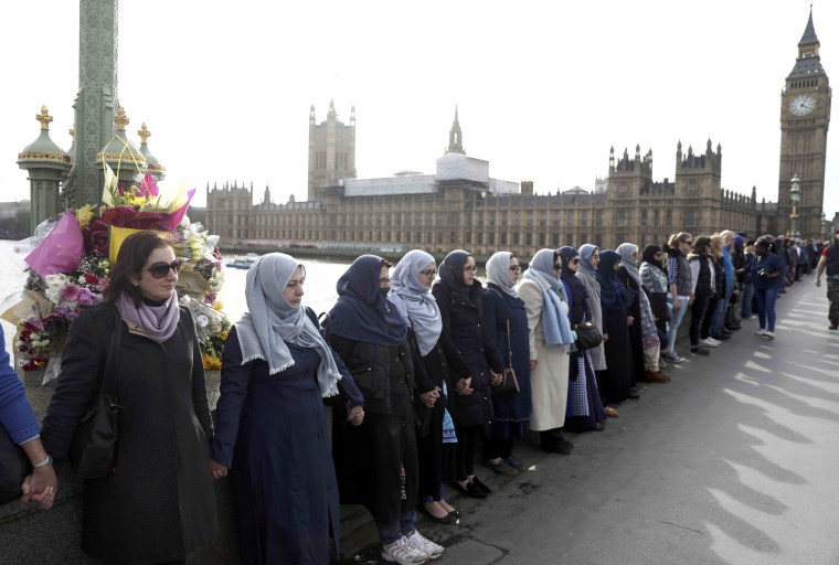 Image: Muslim women gather on Westminster Bridge