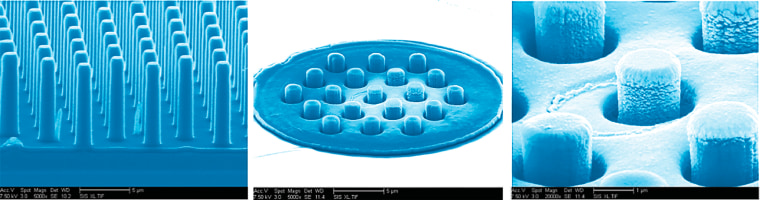 Images of individual nanowires and groups of nanowires. Each wire can produce an electric current when hit by light.