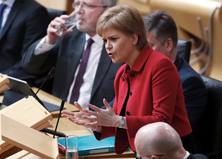 Image: Scotland's First Minister Nicola Sturgeon speaks in the chamber