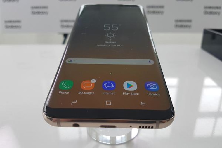 Samsung Galaxy S8 Plus on display in a briefing in London ahead of the launch.