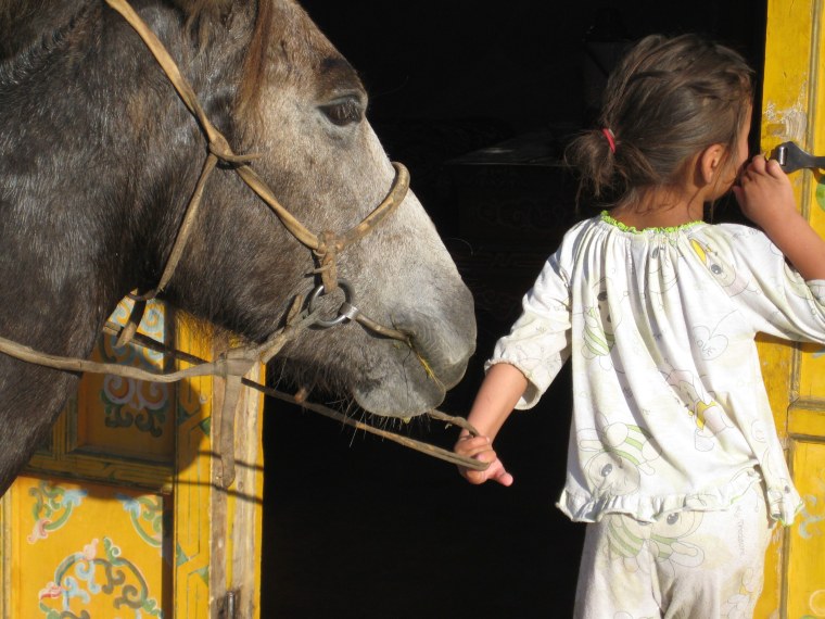 A girl with a donkey in Mongolia from new documentary film, "The Circus Saved My Life"