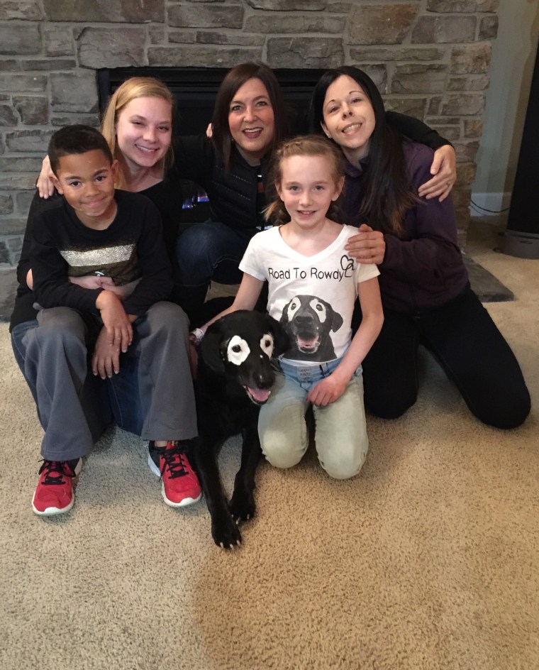 Niki Umbenhower with Rowdy, Julie Brown, Ava, 10, Stephanie Adcock, and Carter, 8.