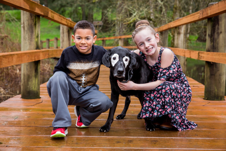 Carter and Ava with Rowdy on their recent visit to Oregon.