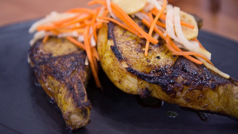 Maple-Turmeric Pork Chops with Pickled Carrots and Daikon