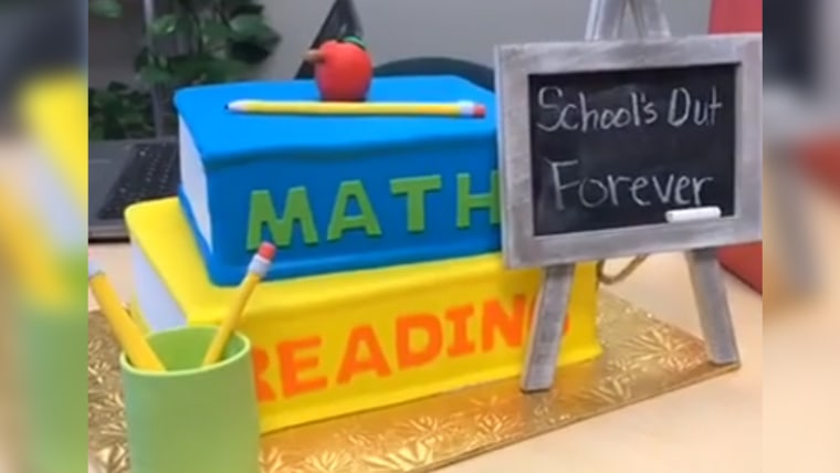 Keefe seemed thrilled with her cake that read, "School's out forever!" 