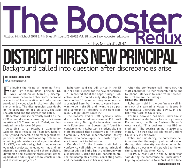 The Booster Redux newspaper by Pittsburg High School in Kansas 