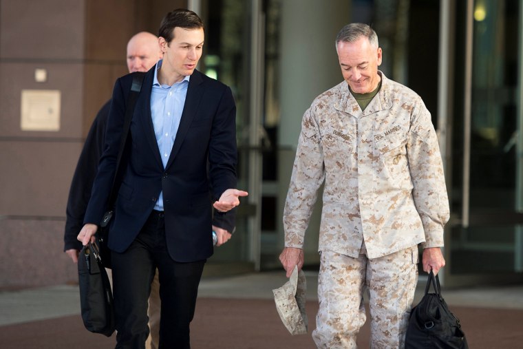 Image: Jared Kushner speaks with Marine Corps Gen. Joseph F. Dunford Jr.,