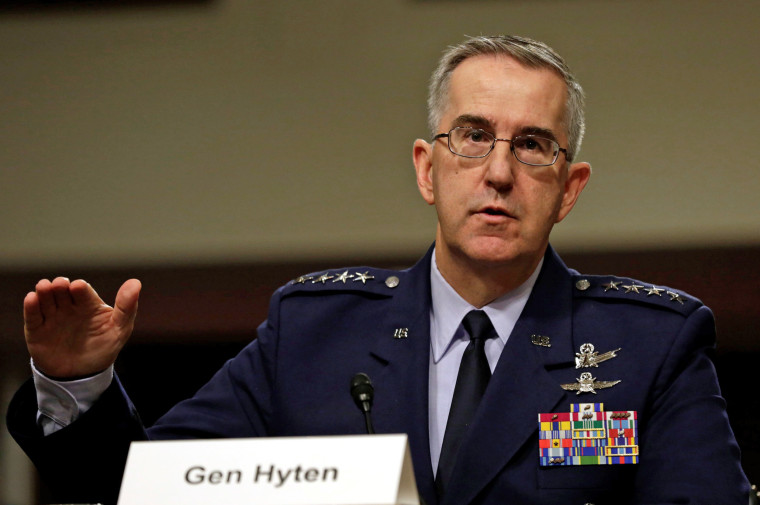 Image: U.S. Air Force General John Hyten, Commander of U.S. Strategic Command, testifies in a Senate Armed Services Committee hearing on Capitol Hill in Washington