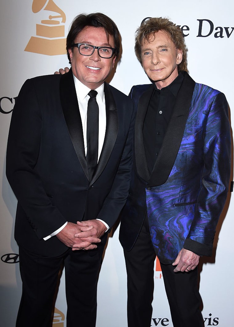 Barry Manilow (R) and Garry Kief attend the 2016 Pre-GRAMMY Gala and Salute to Industry Icons at the Beverly Hilton Hotel on February 14, 2016 in Beverly Hills, California.