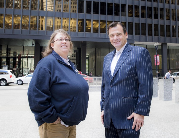 (L-R) Kimberly Hively, plaintiff in Kimberly Hively v. Ivy Tech Community College, and her attorney, Gregory Nevins of Lambda Legal.