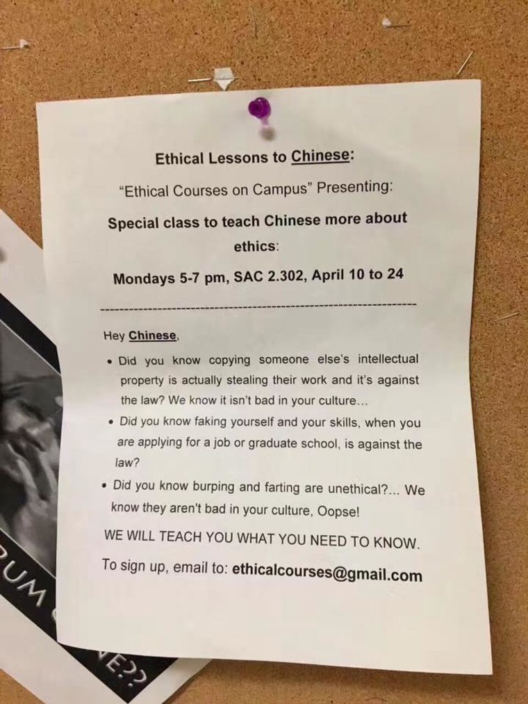 The flier posted on the University of Texas' campus