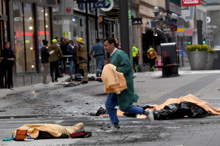 Image: At least 2 people are dead after a truck crashed into a crowd outside of a department store in downtown Stockholm, April 7, 2017.