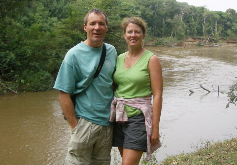 Image: Michelle Barnes and her husband Rick Taylor in Uganda