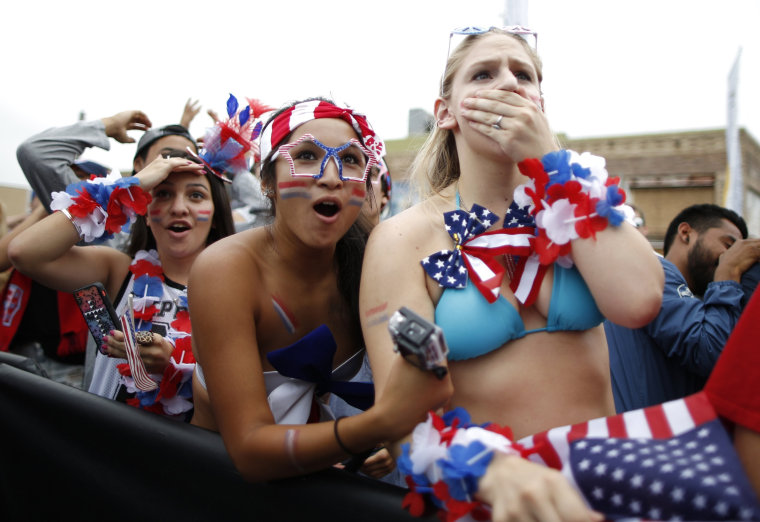 Image: U.S. fans react during the 2014 World Cup Group G soccer match between Germany and the U.S. at a viewing party in Hermosa Beach