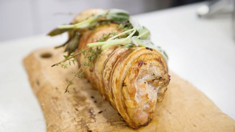 Tom Colicchio's Roasted Porchetta with Sausage and Apples