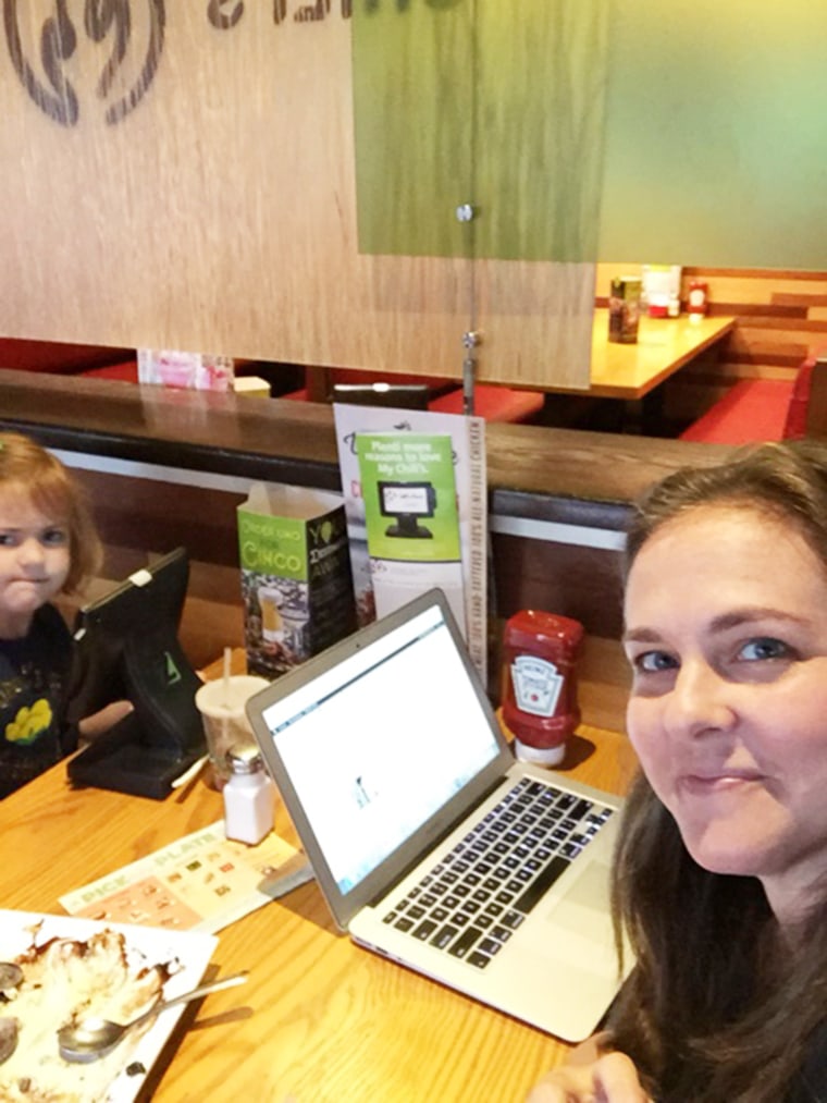 On a school holiday, TODAY Parents contributing writer Allison Slater Tate finds herself working while her children eat lunch. 