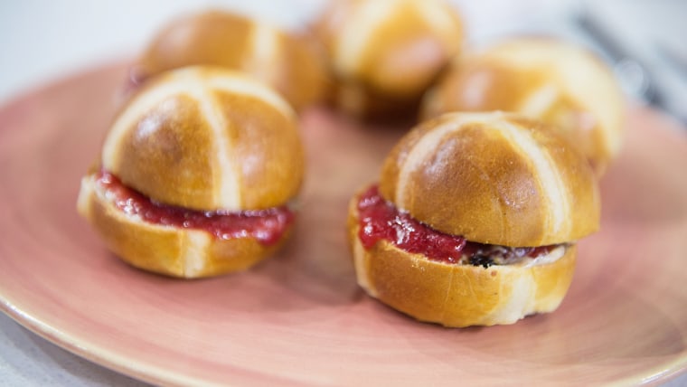 Hot Cross Buns with Spiced Butter and Strawberry Jam
