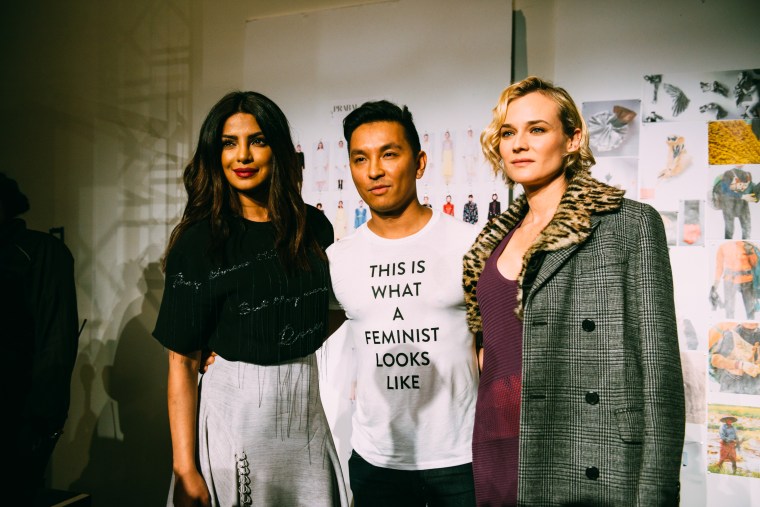 At the finale oh his lastest New York Fashion Week show, Gurung sent his models down the runway wearing t-shirts printed with sentences including "I am an immigrant" and "Revolution has no borders."