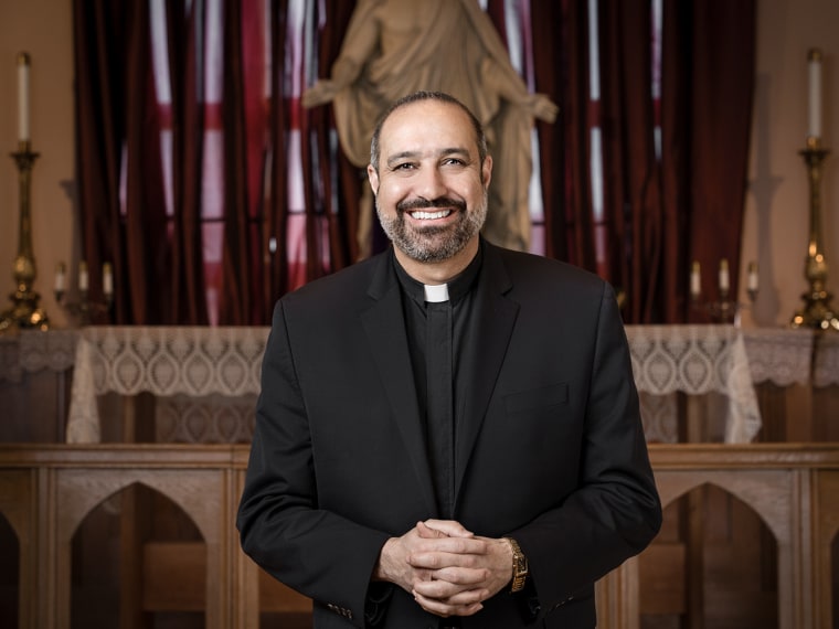 Rev. Khader El-Yateem in front of the sanctuary of the Salam Arabic Lutheran Church in Bay Ridge, Brooklyn.
