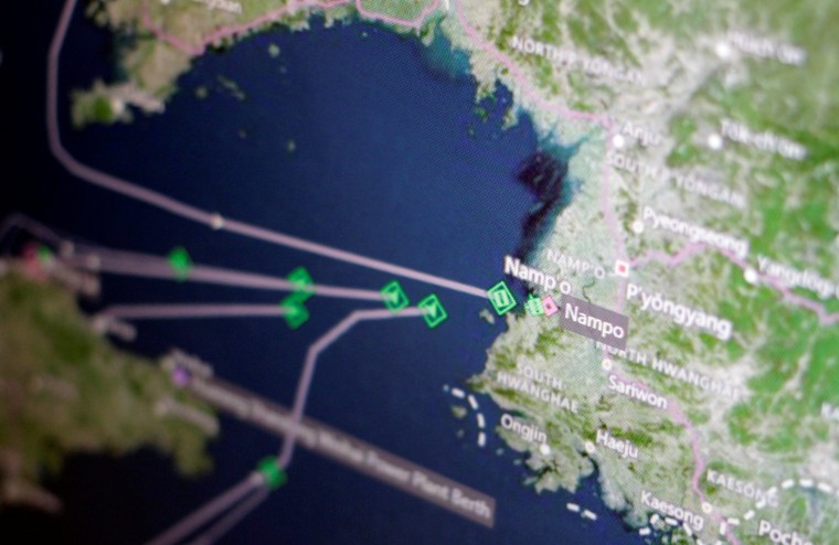 Image: A Thomson Reuters Eikon ship-tracking screen shows cargo ships returning to Nampo port